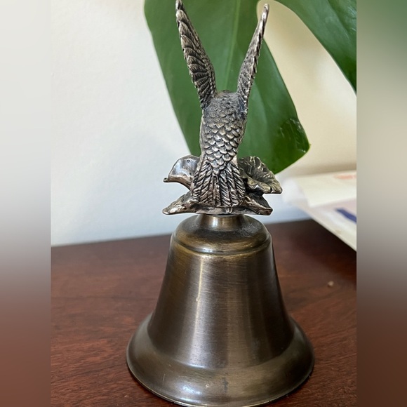 Vintage Pewter Hummingbird On Brass Bell Collectible About 5" Tall - Picture 4 of 6